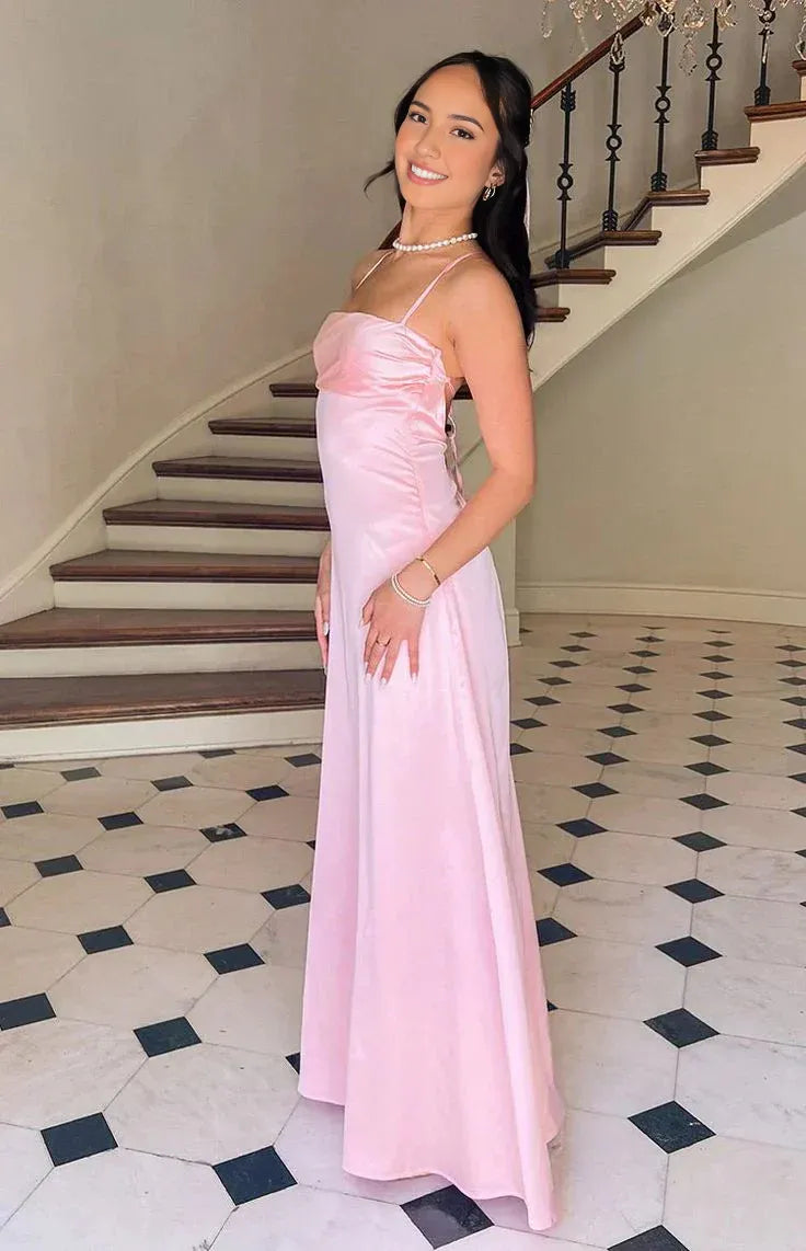 Robe de soirée longue en satin rose pour femme, coupe trapèze, style Weitese